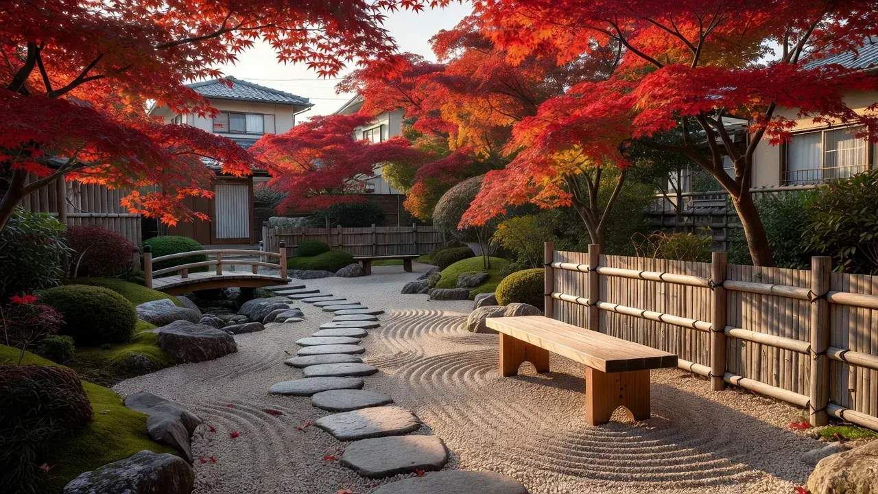 紅葉した庭木の手入れを行った季節メンテナンスの施工事例