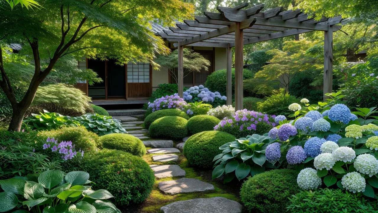 夏の中庭に植えられた植栽の様子