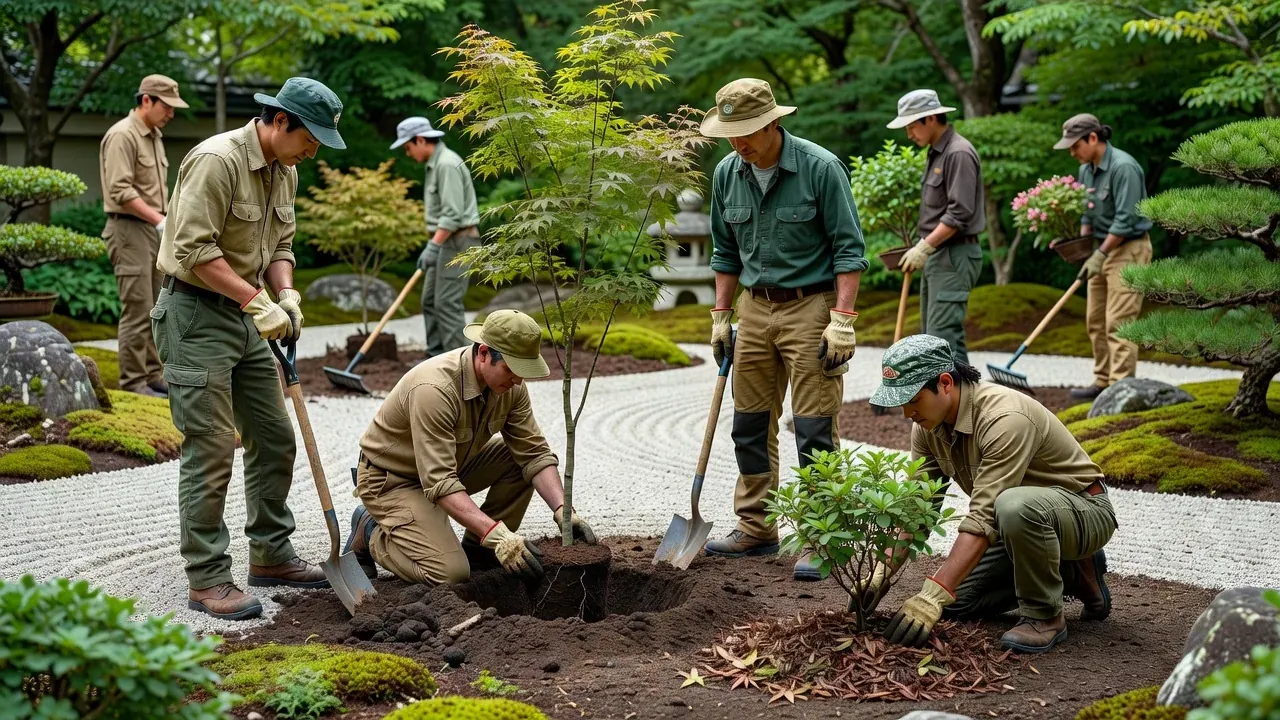 若木の植え付け作業を行うスタッフの様子